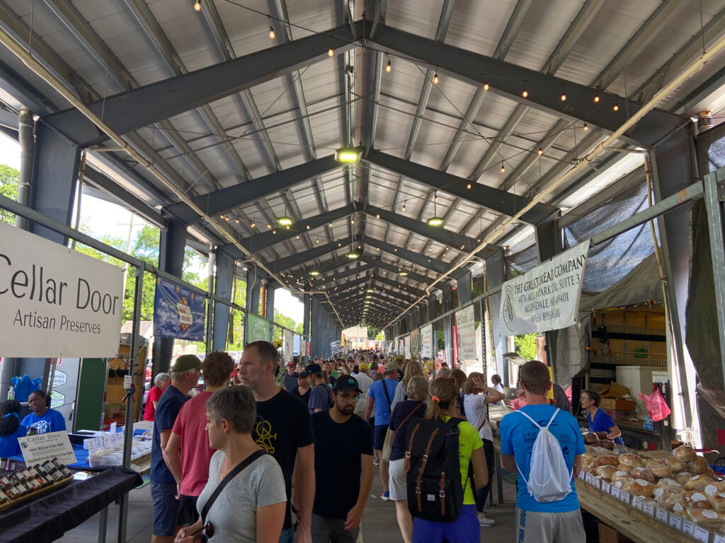 Large crowd at Fulton Street Market in Grand Rapids.