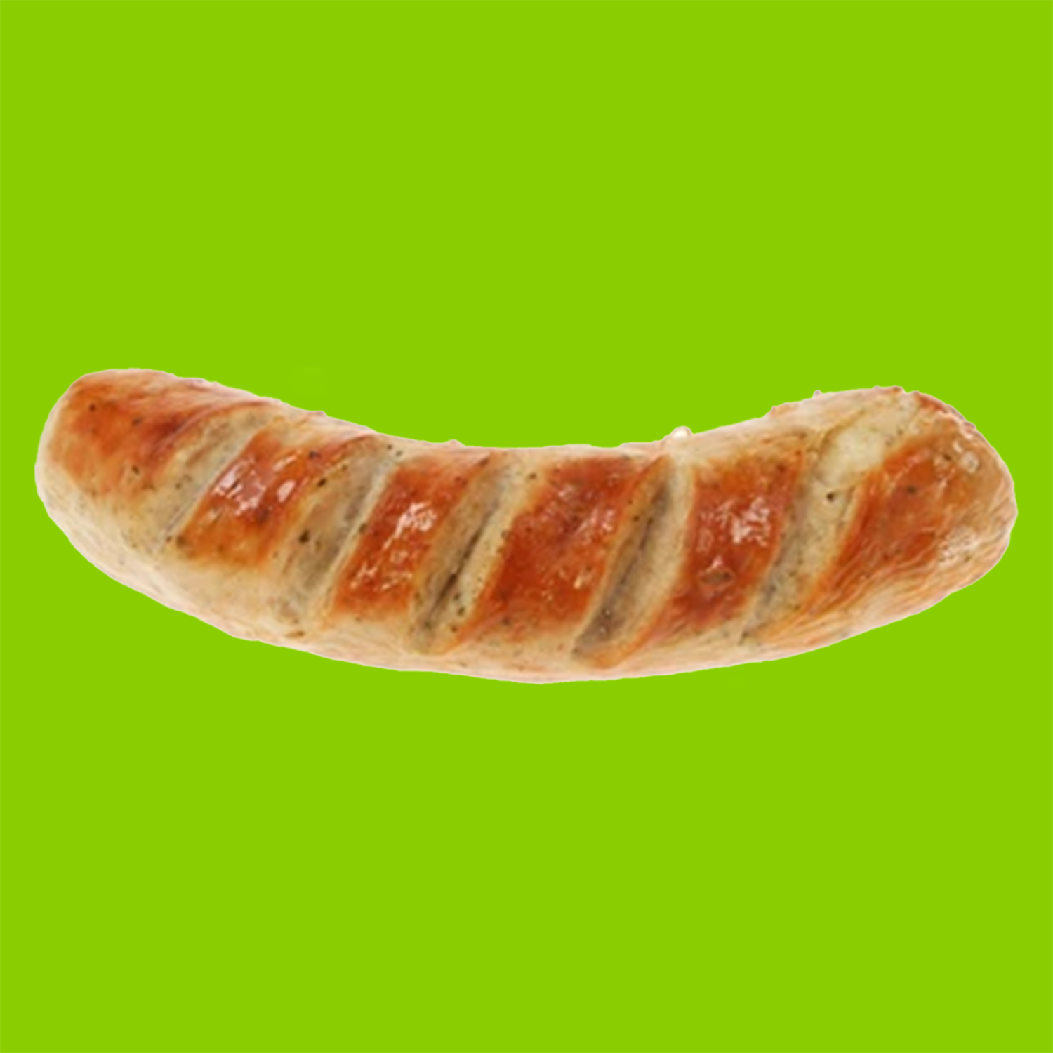 Bratwurst sausage on BRAT green background.