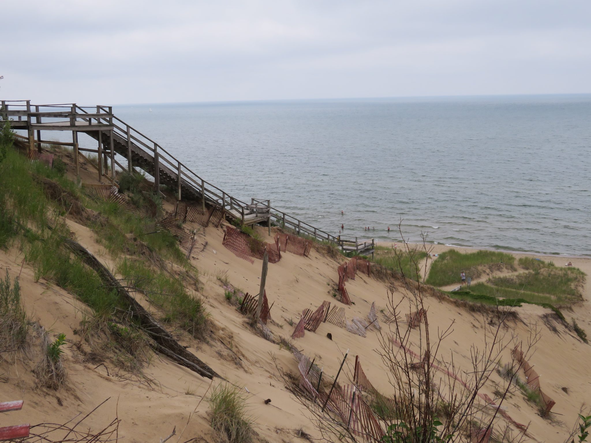 A view of path to Laketown beach with shore in distance.