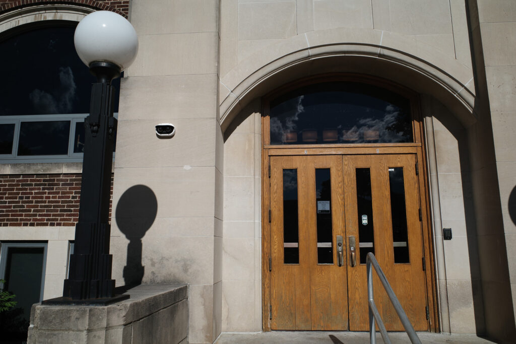 Surveillance camera outside door to MSU student union.