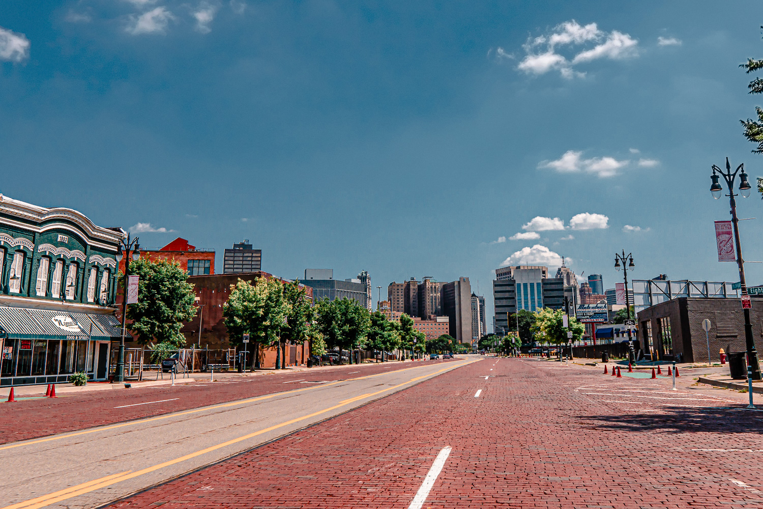 Brick road street in Corktown neighborhood of Detroit.