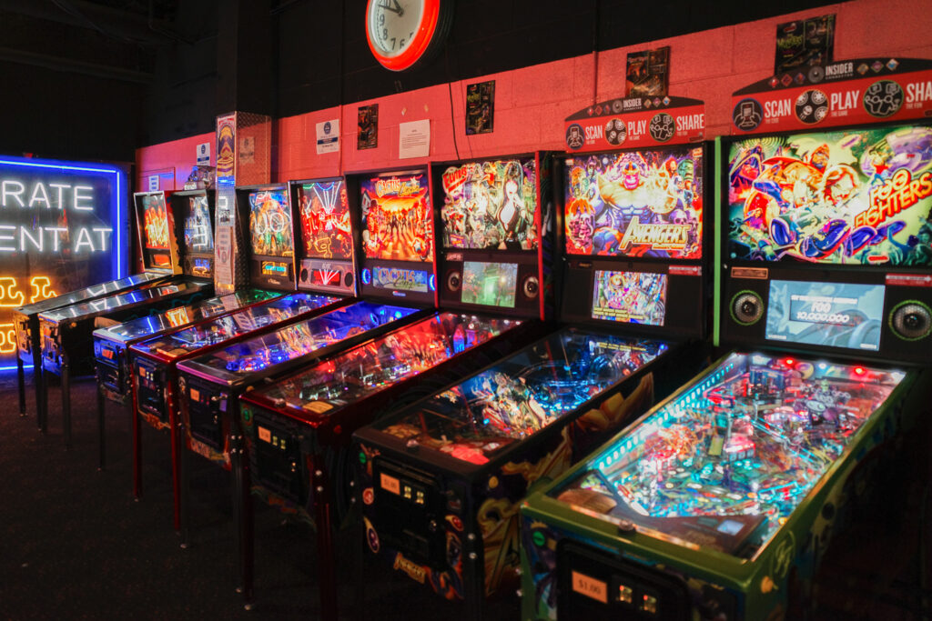 Pinball tables inside Pinball Pete's.