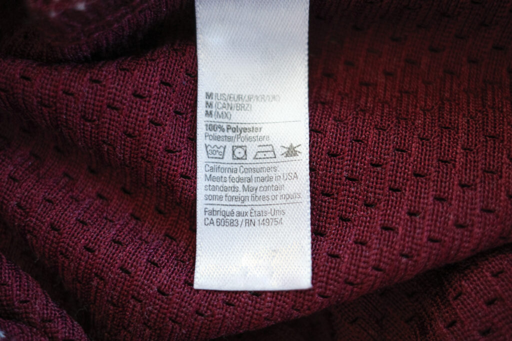 Fabric label reading 100% polyester.