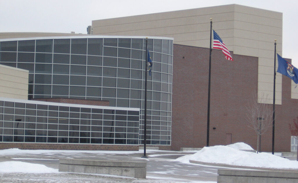 Entrance to Oxford High School in Oxford, MI.