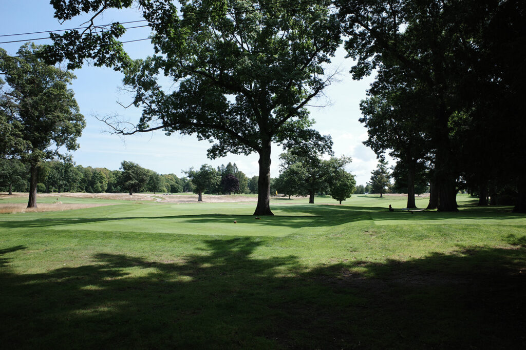 View of tee box on golf course.