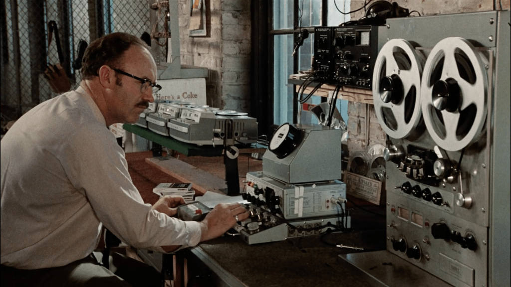 Man using analog recording device. Still from "The Conversation" (1974).