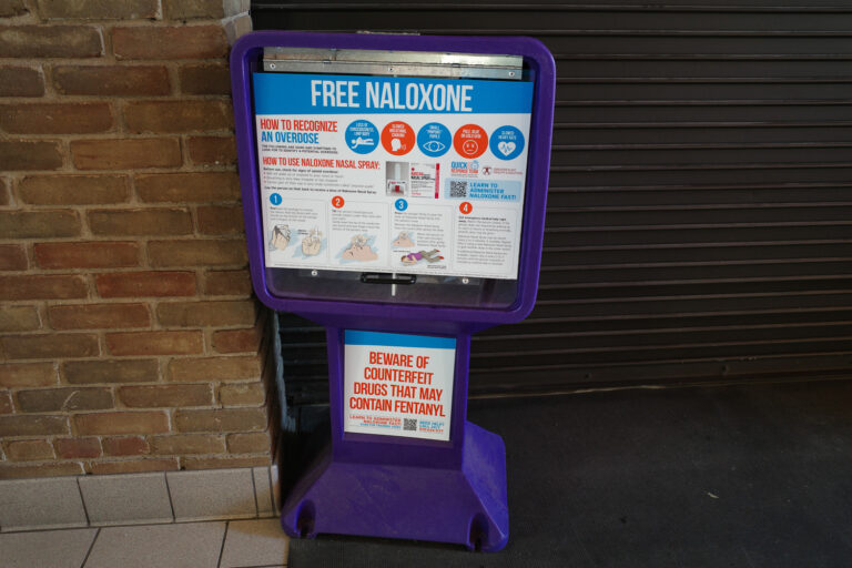 Free Naloxone vending machine at Michigan highway rest stop.