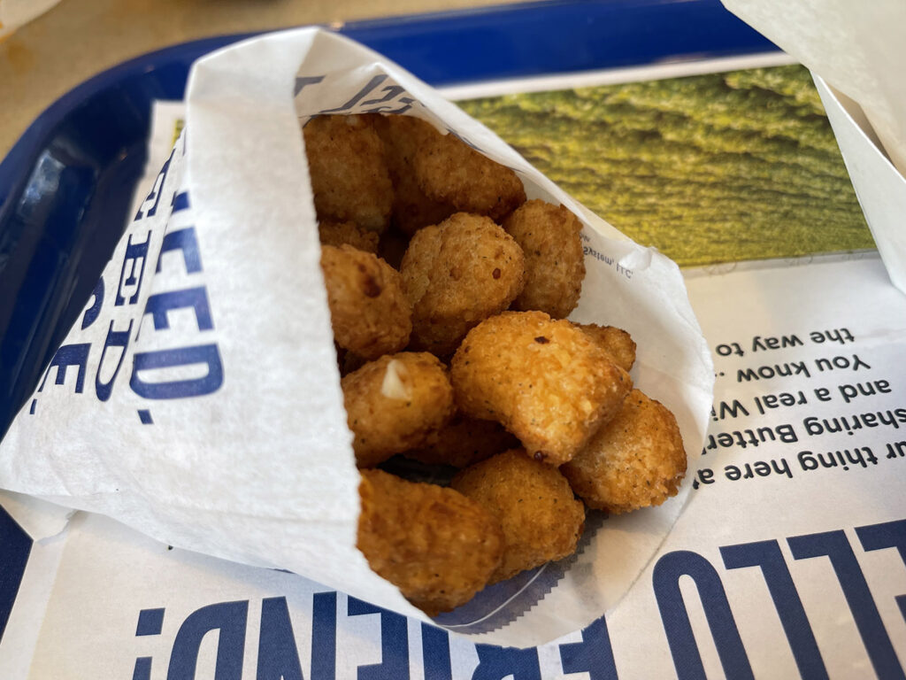 Culver's cheese curds on tray.