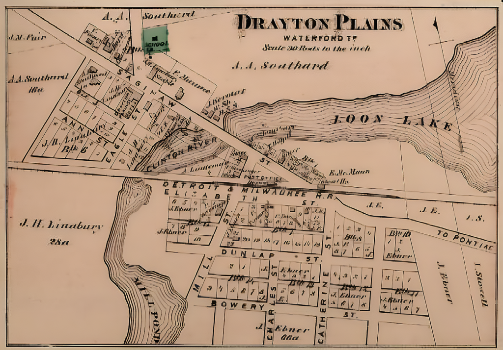 1872 map of Drayton Plains and Waterford Township.