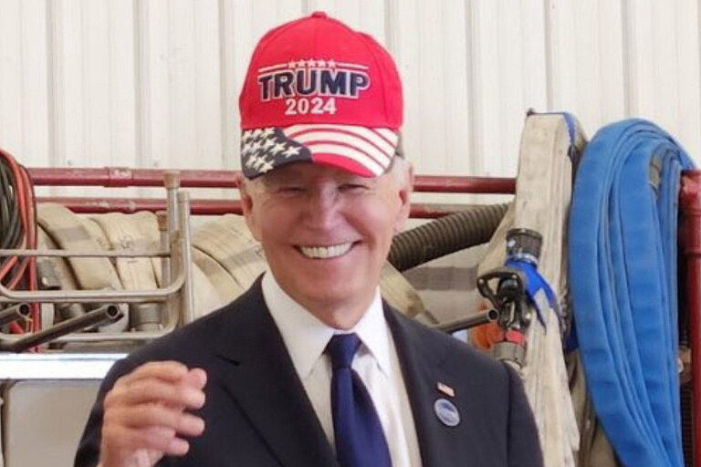 Joe Biden wearing Trump 2024 hat