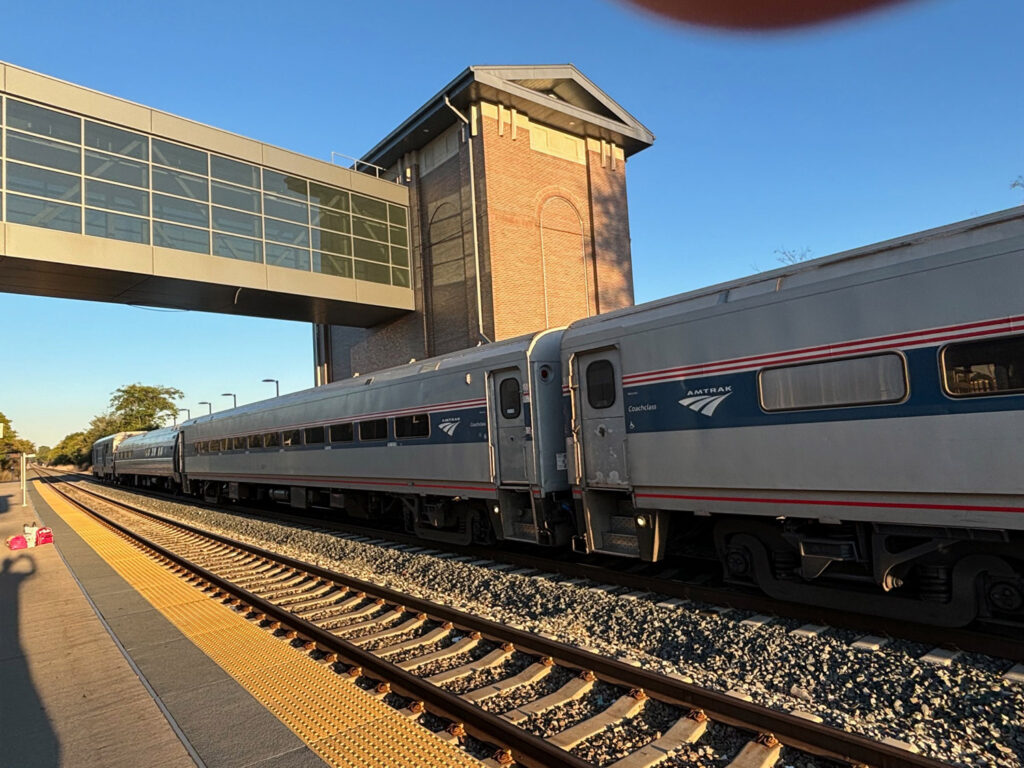 Amtrak train in station.