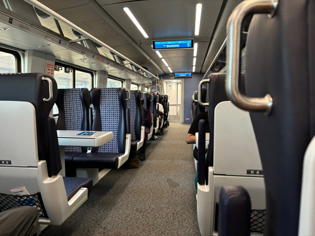 Inside Amtrak train.