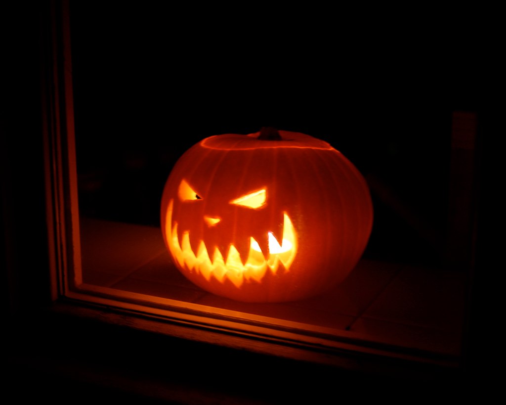 jack o lantern lit up at night