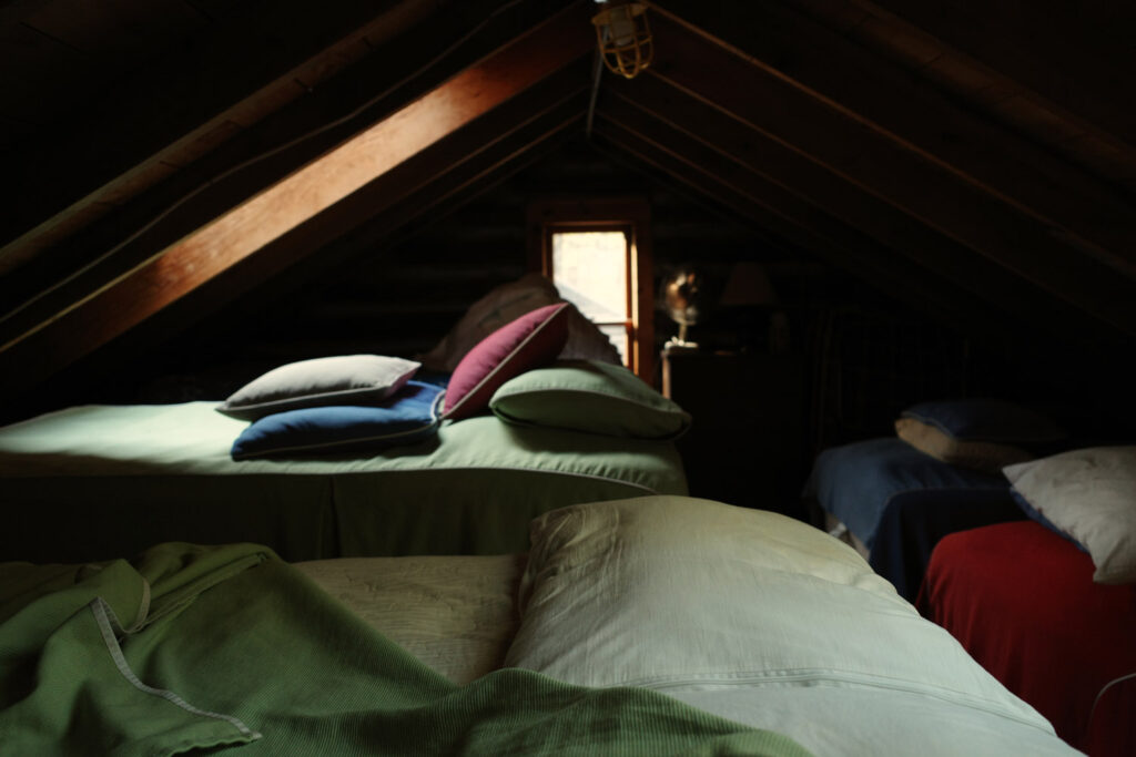 Cabin attic with mattresses