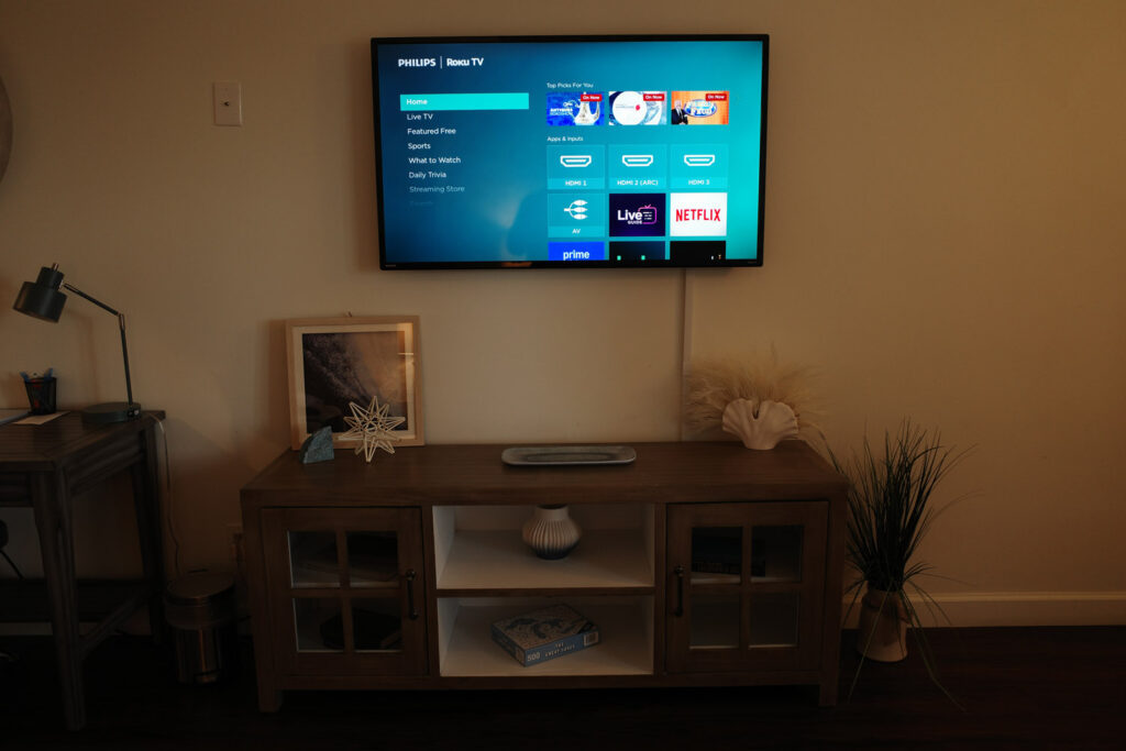 Roku smart TV in motel room.