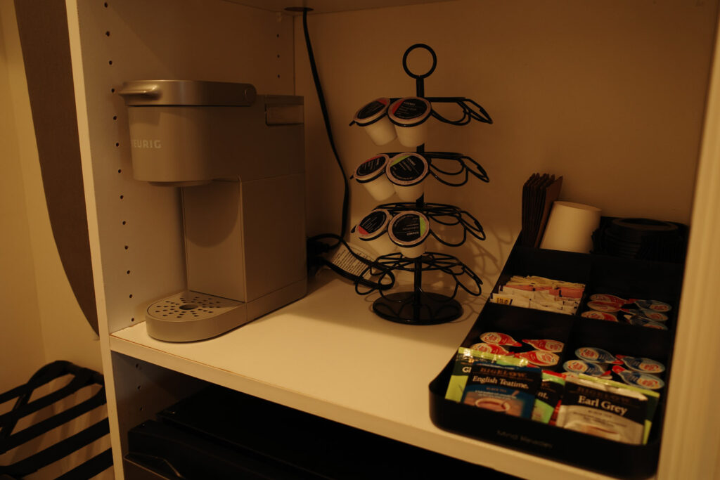 Keurig station in motel room.