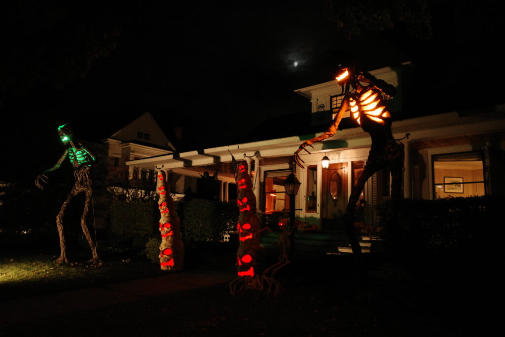 Giant skeleton halloween display