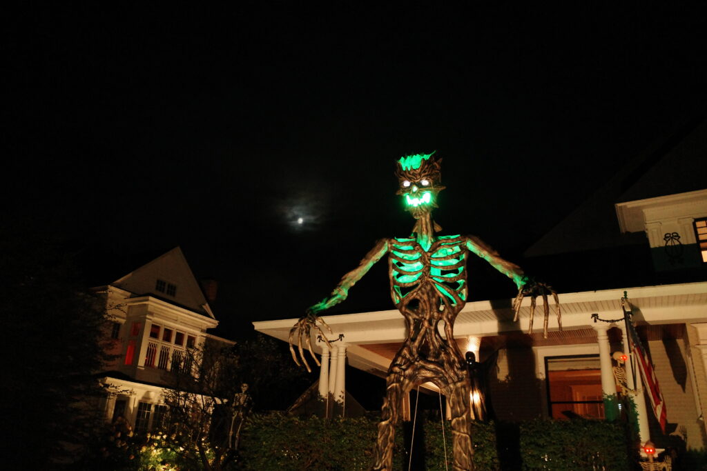 Giant skeleton halloween display