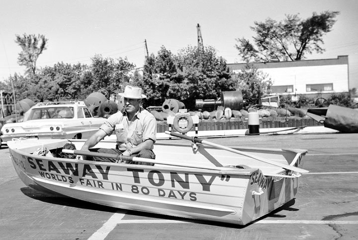 Seaway Tony on boat in parking lot.