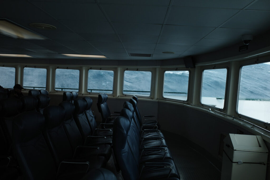 Inside of Ferry with lake out windows