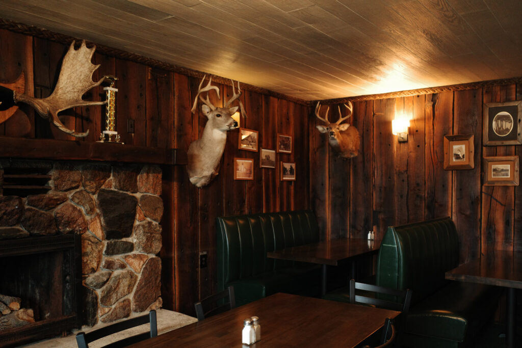 trophy bucks hanging in restaurant