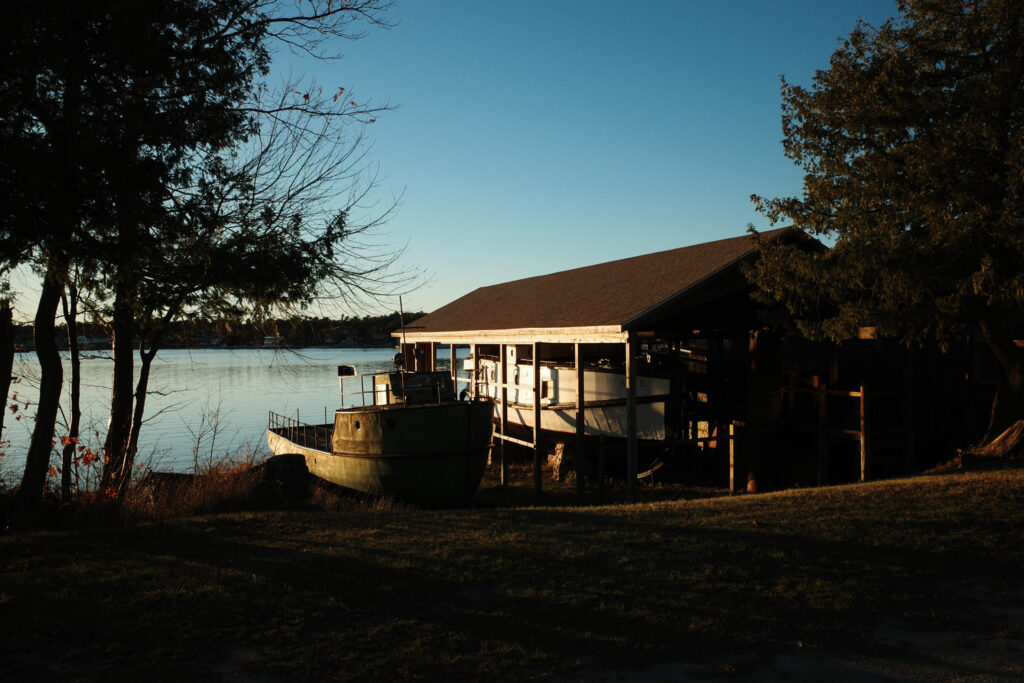 dock with boats on shoreline