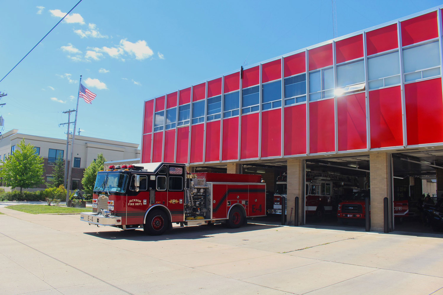 Jackson Fire Dept firehouse and truck