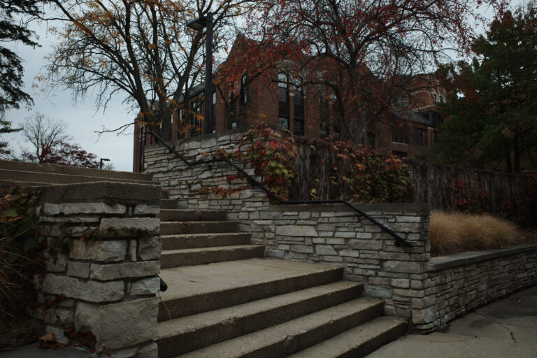 Brick building and stairs on a college campus