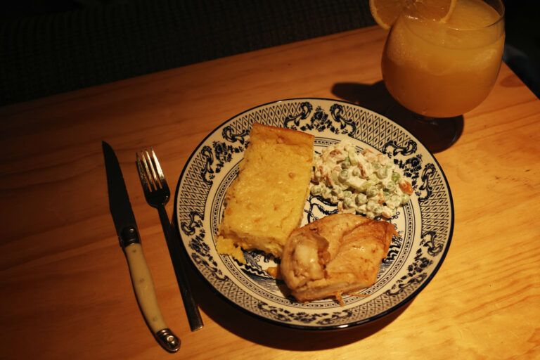 Cornbread and food on plate