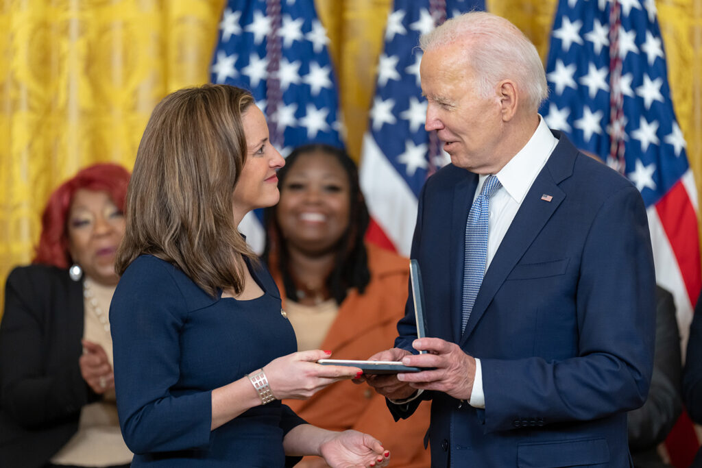 Jocelyn Benson with President Joe Biden at the White House