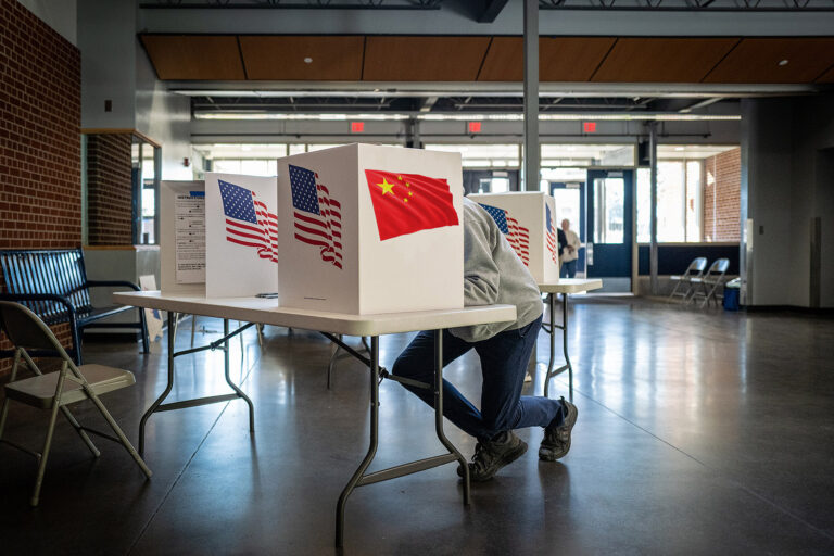 Photo of polling booth in USA with chinese flag photoshopped in