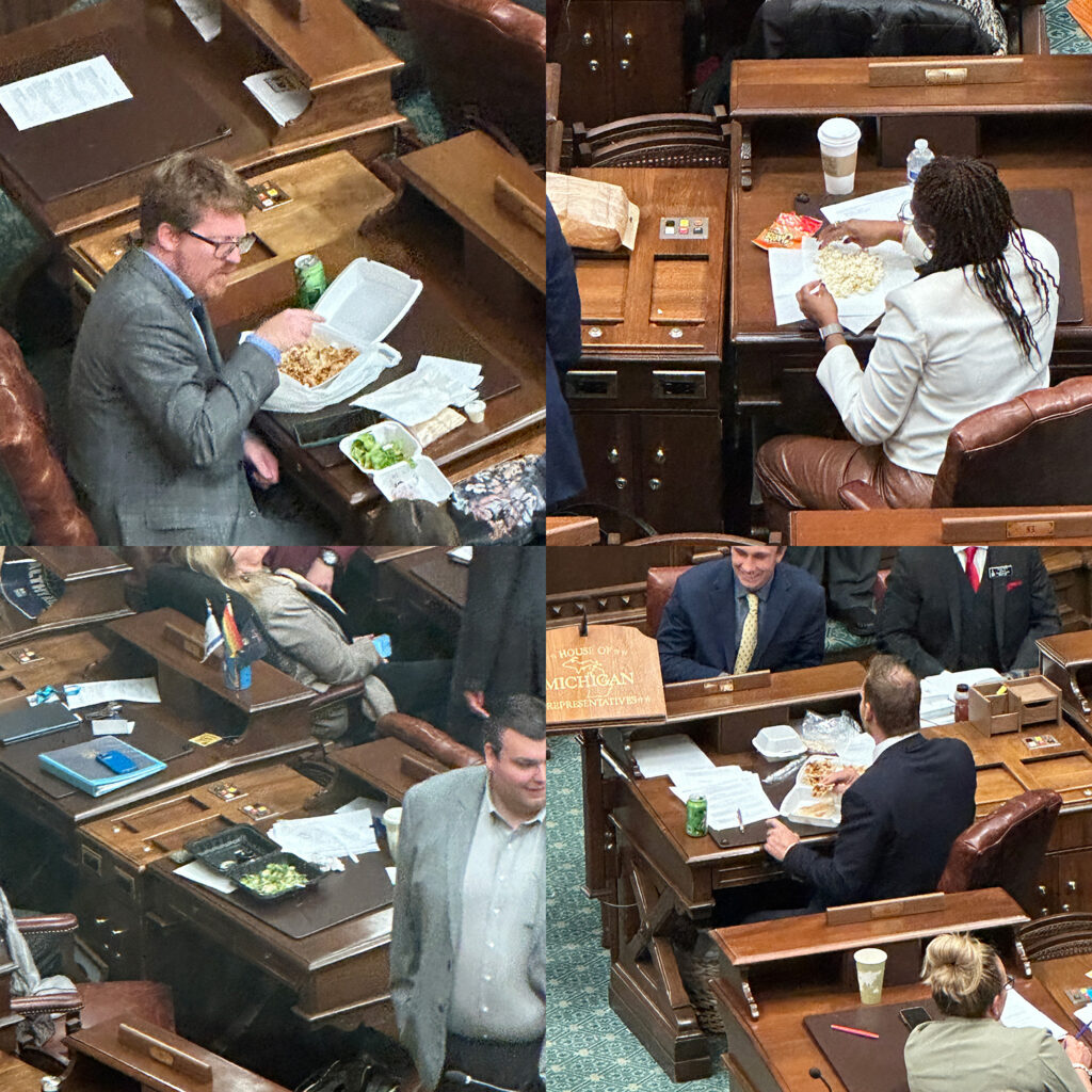 Michigan legislators eating food in chambers