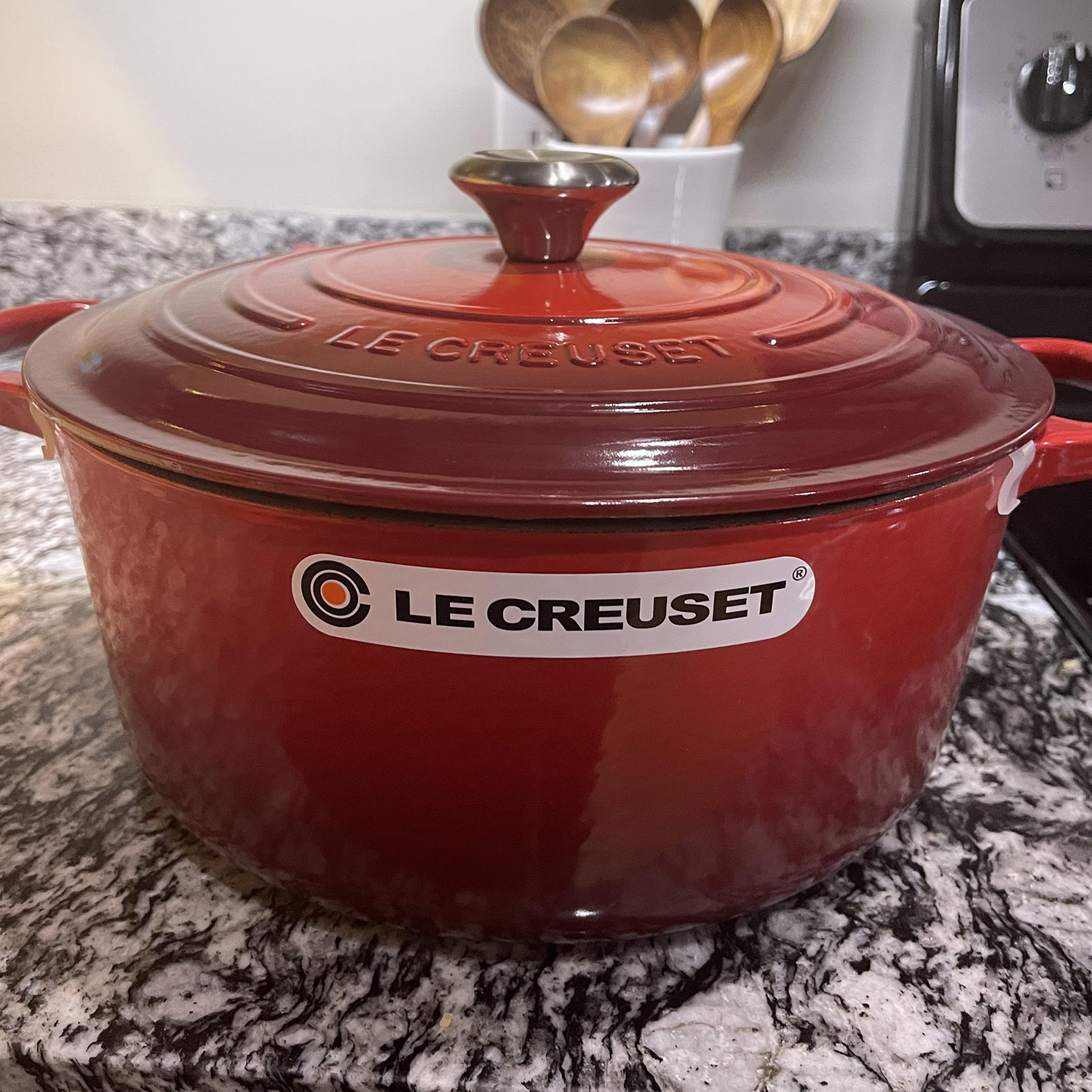 Le Creuset dutch oven in red