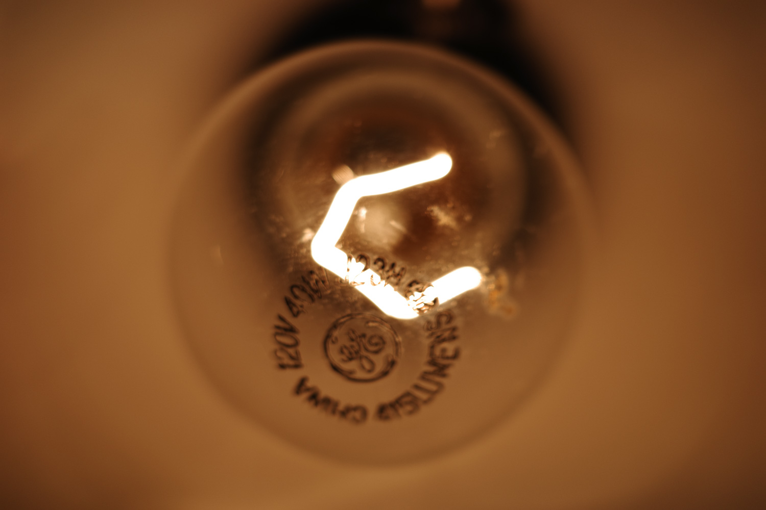 Closeup of incandescent bulb filament