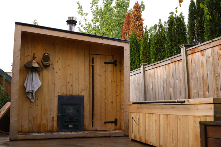 Outside of wood burning sauna