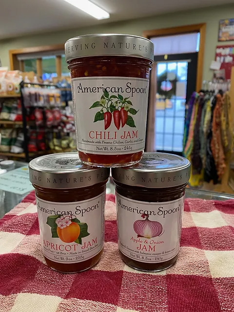 American spoon chili, apricot, and apple and onion jam