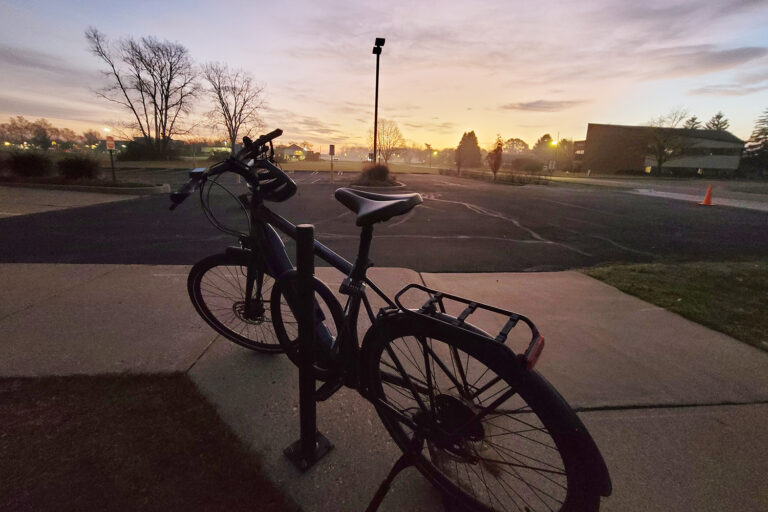 e-bike with sunset in background