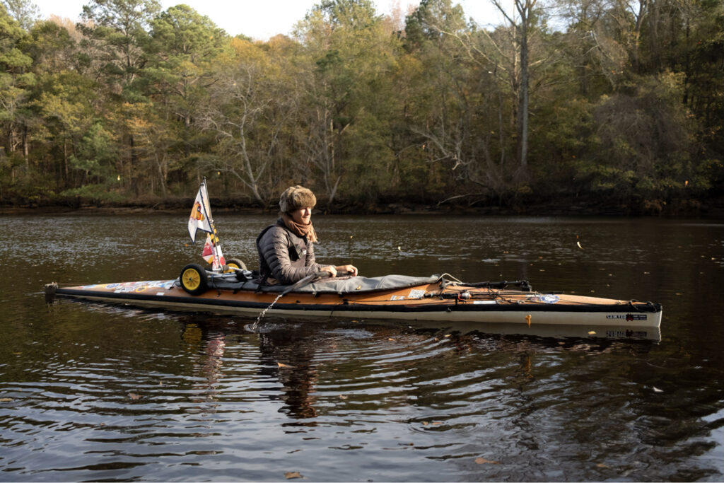 Peter Frank in canoe in river