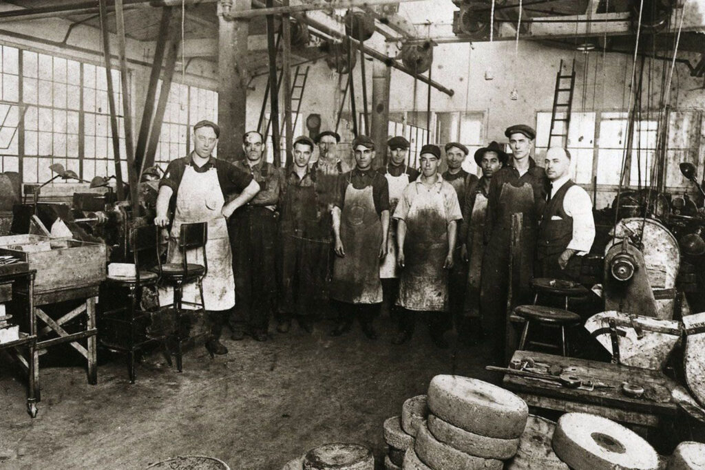 Factory workers in 1920 at Marble Arms Factory in Gladstone Michigan