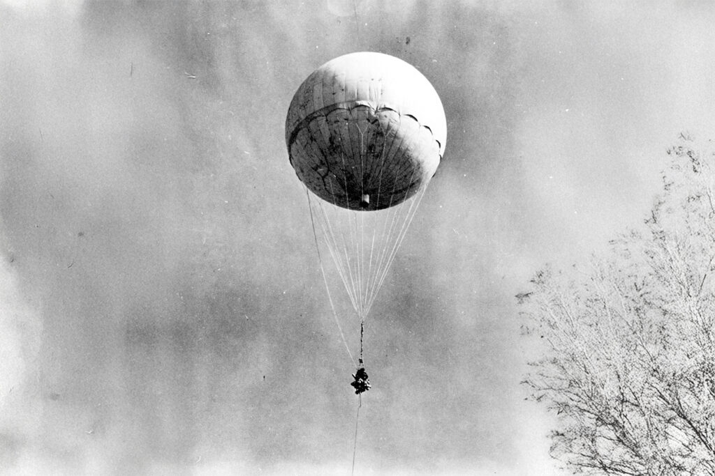 Japanese fire balloon black and white photo