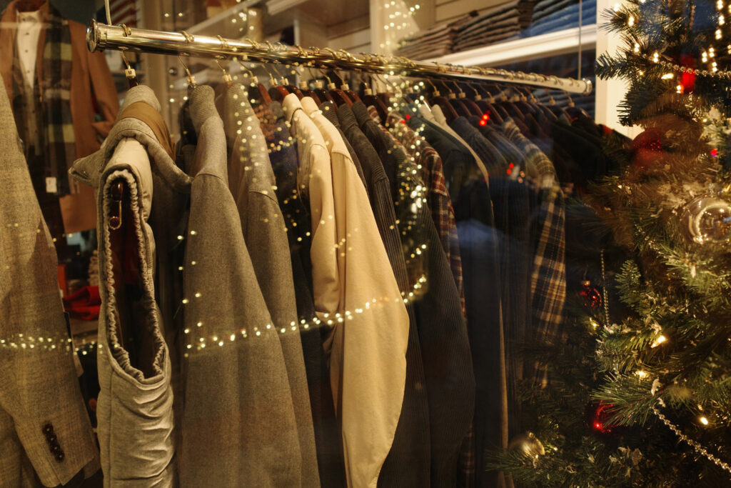 Wool clothes on rack