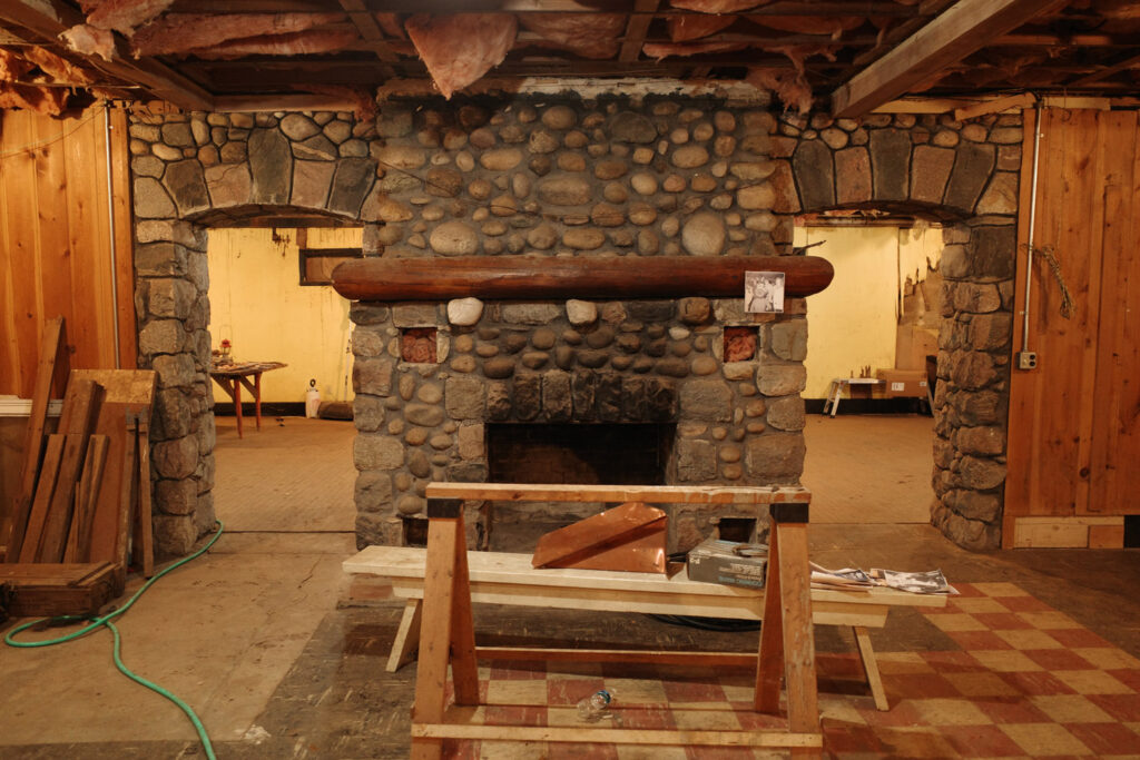 stone fireplace under renovation