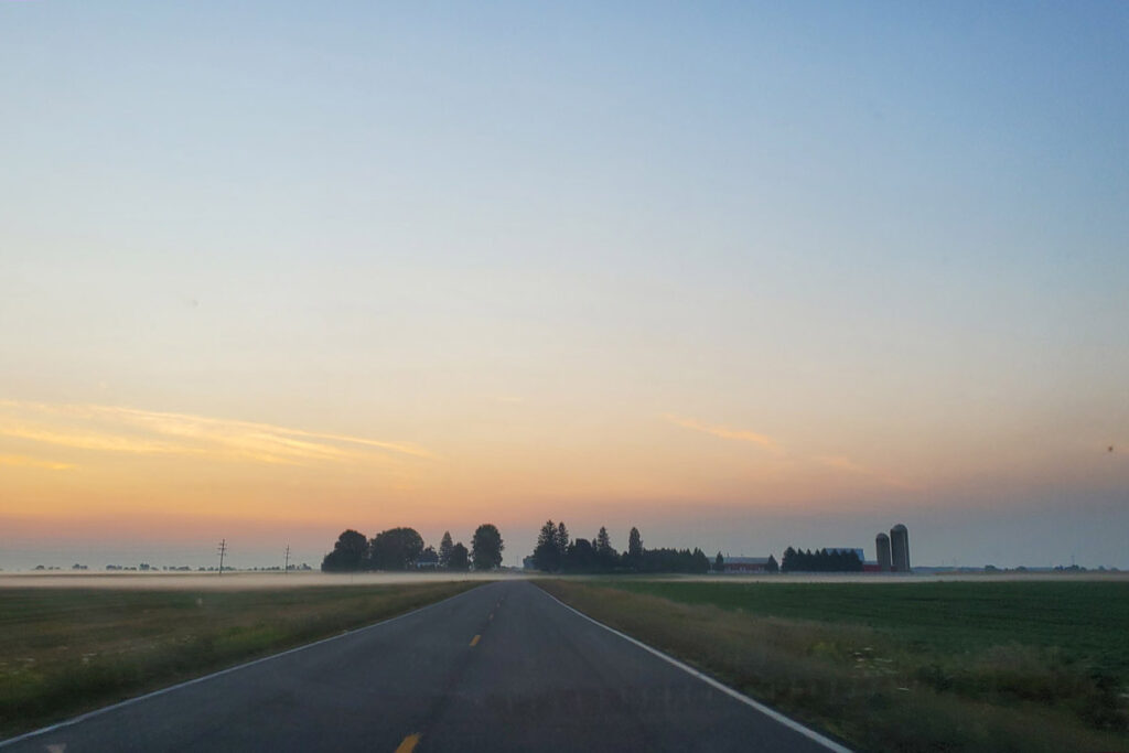 farm landscape at sunset