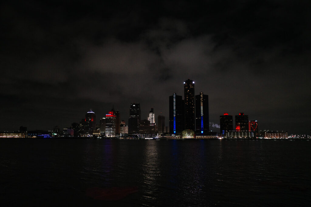 view of detroit at night across river