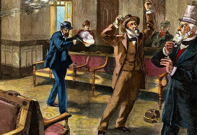 Period cartoon depicting the assassination of President Garfield