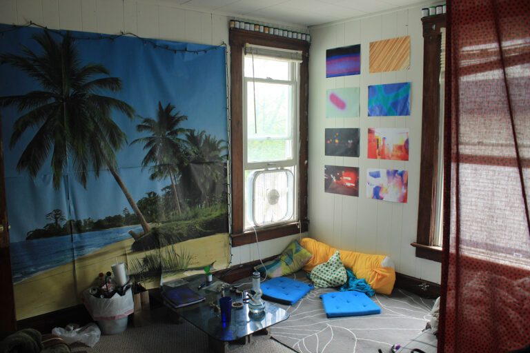 bedroom with hippy art