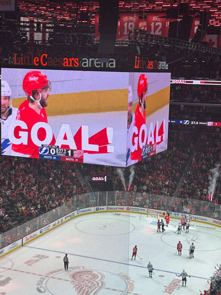 jumbotron reading Goal! at arena