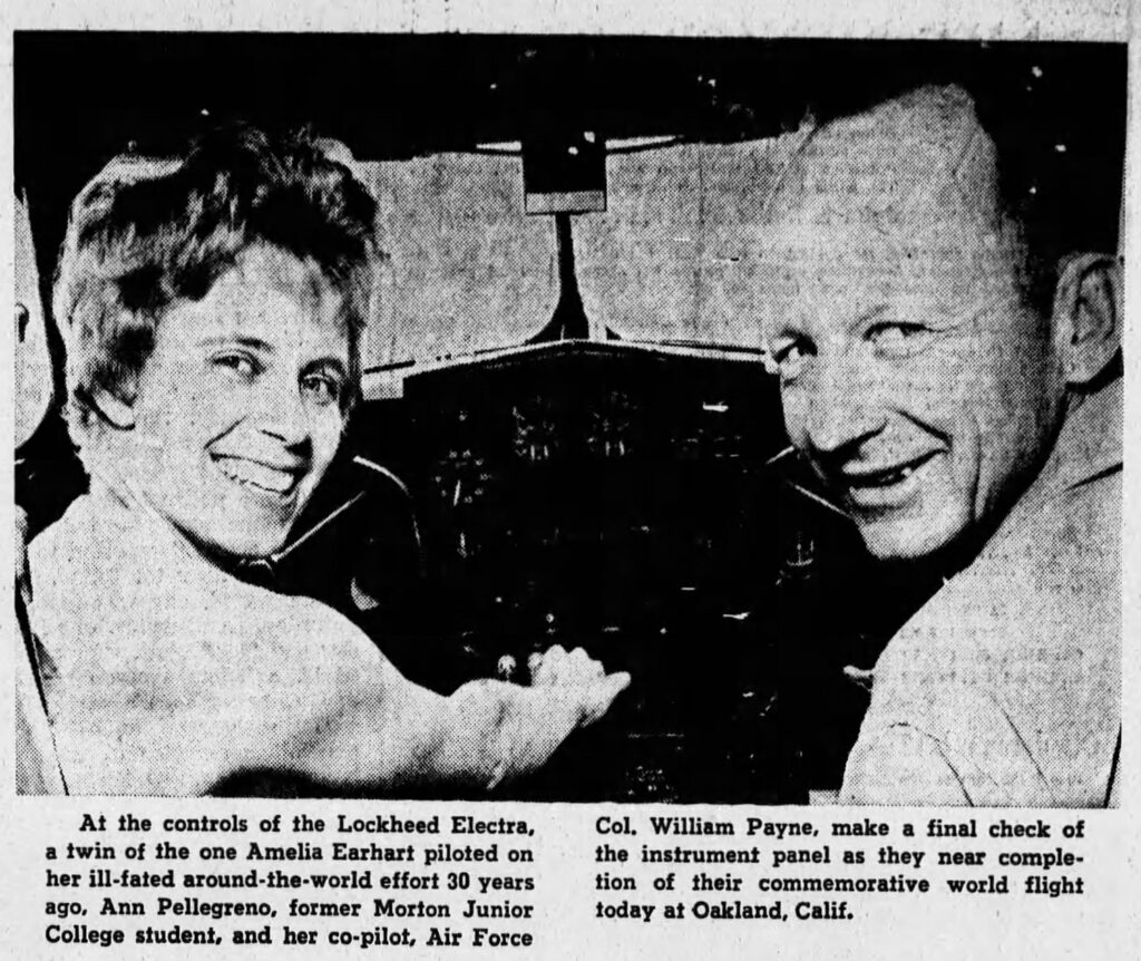 newspaper clipping of Anne with her co-pilot