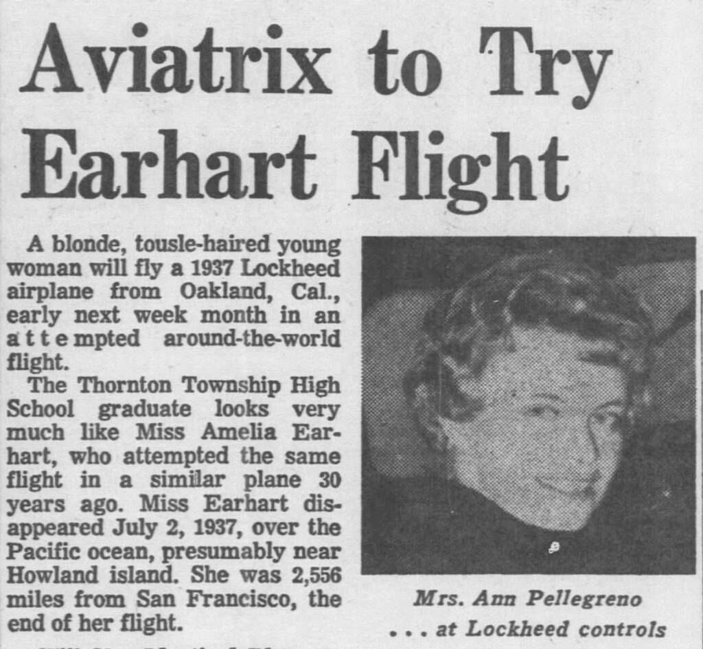 newspaper clipping reading "aviatrix to try earhart flight"