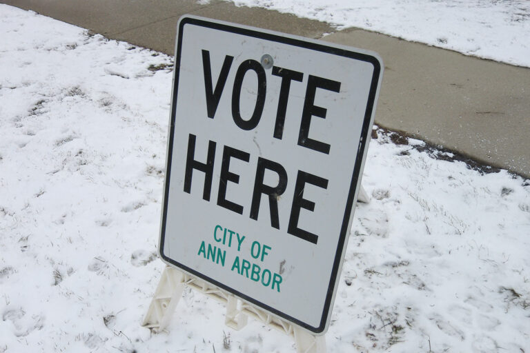 sign saying "vote here city of ann arbor"